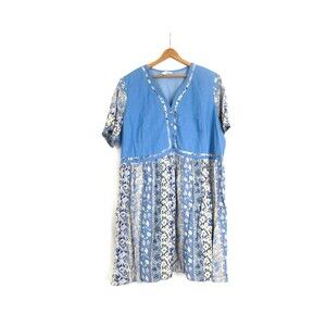 90s Denim Floral Dress Babydoll Jean Dress Vintage Women's Plus Size 22